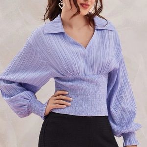 NWT, Lavishly Paris V Neck Collared Violet / Lavender Blouse.